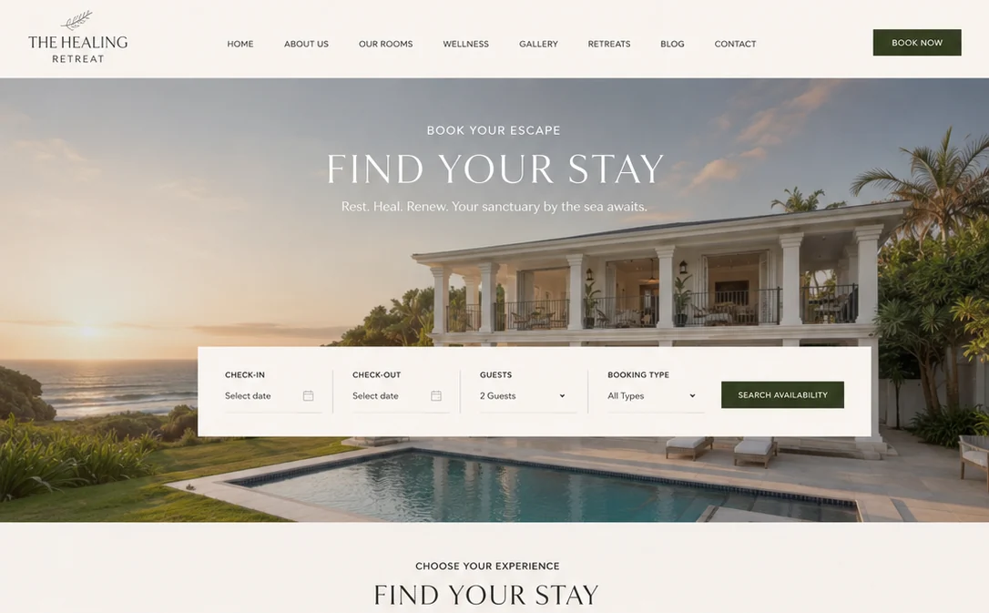 The Healing Retreat demo visual - replace with final property photography.